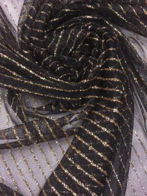 Çizgili Gold Sim Baskı Likra Tül