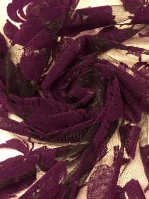 Flok Baskı Gül Desen Mürdüm