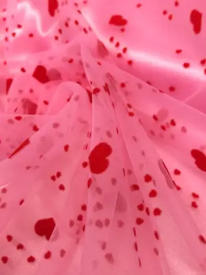 Şeker Pembe Hayal Tüle Kırmızı Flok Kalp