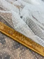 Flok Baskılı Puantiye Tül