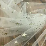 Kümeli Yıldız Varak Baskı Tül 01 Kırık Beyaz