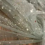 Kümeli Yıldız Varak Baskı Tül 19 Küf Yeşili