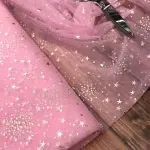 Kümeli Yıldız Varak Baskı Tül Pembe