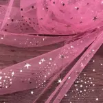 Kümeli Yıldız Varak Baskı Tül 08 Şeker Pembe