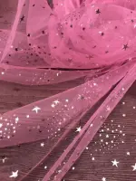 Kümeli Yıldız Varak Baskı Tül 08 Şeker Pembe