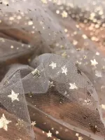 Mini Yıldız Varak Baskı Gri Tül