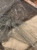 Mini Yıldız Varak Baskı Gri Tül