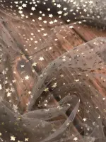Mini Yıldız Varak Baskı Gri Tül