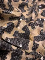 Şeffaf Payetli Leopar Jarse Bej