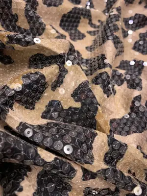 Şeffaf Payetli Leopar Jarse Bej