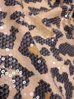 Şeffaf Payetli Leopar Jarse Bej