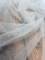 Mini Puantiye Varak Baskı Tül (2 mm) Kırık Beyaz