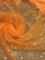 Kümeli Yıldız Varak Baskı Tül 15 Oranj